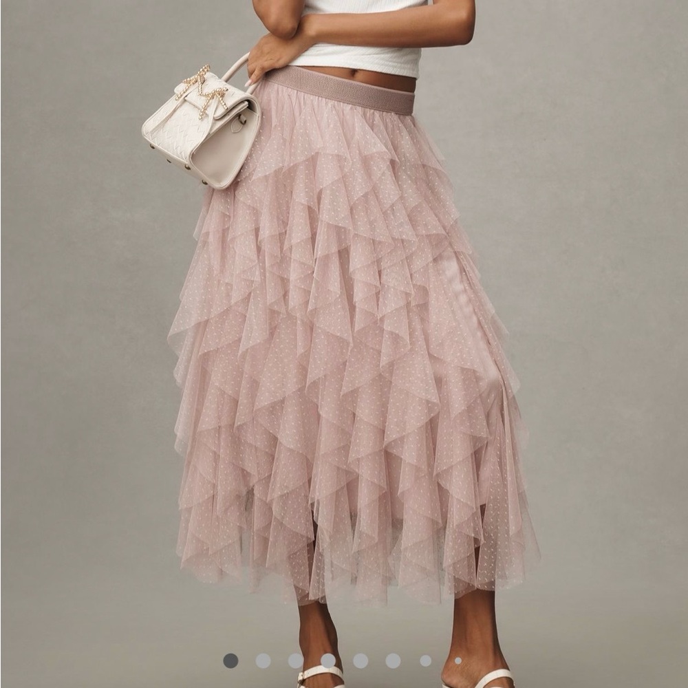 Anthropologie The Cheri Ruffled Tulle Midi Skirt - WORN ONCE